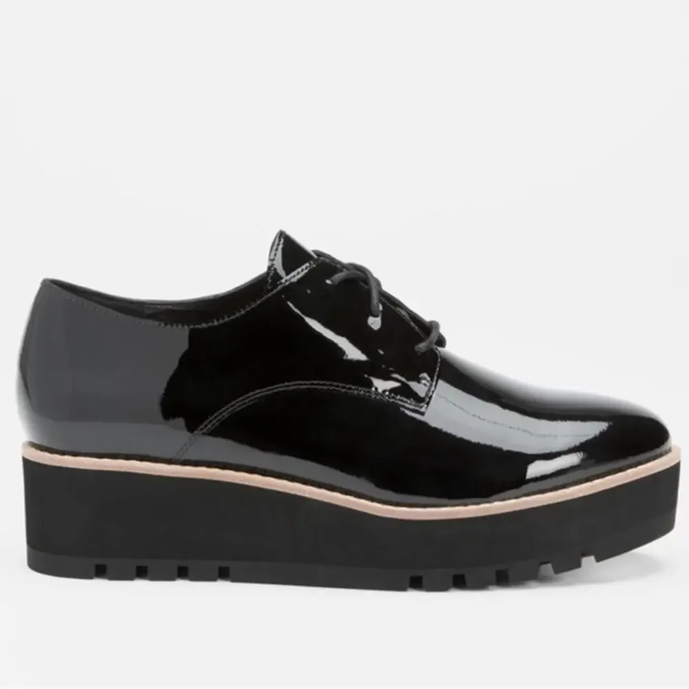 Like New Eileen Fisher Eddy Black Patent Leather Platform Loafer - Picture 2 of 8